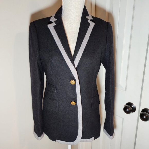J. Crew Womens Wool Blazer Size 4 Riding Style Navy, Gold Buttons, Heavy